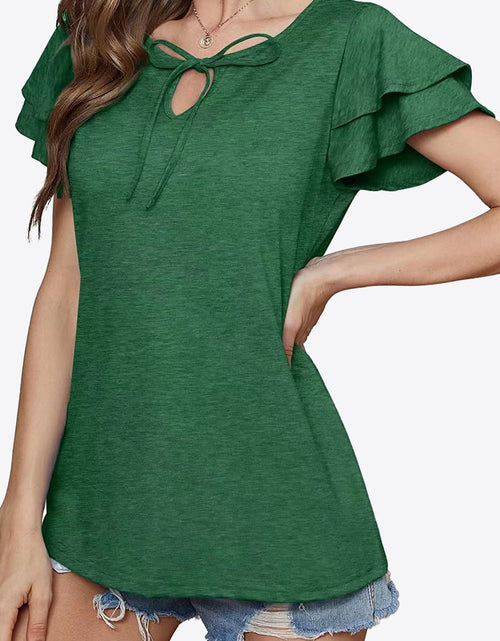 Load image into Gallery viewer, Tie-Neck Layered Flutter Sleeve Blouse
