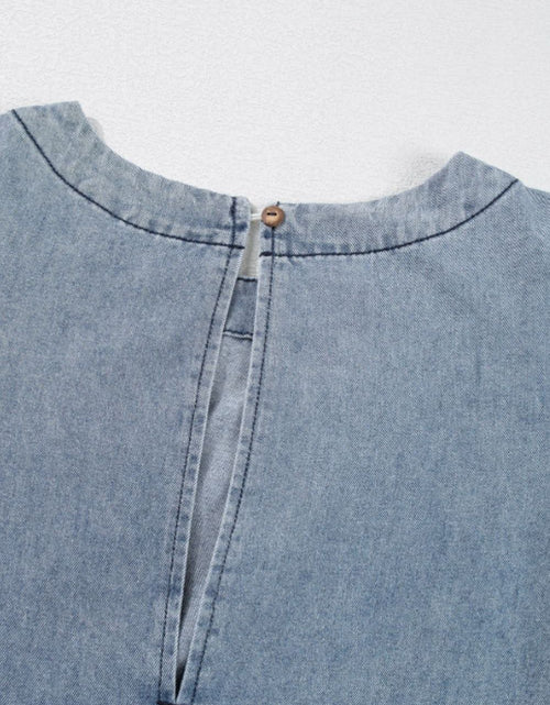 Load image into Gallery viewer, Cutout Round Neck Balloon Sleeve Denim Dress
