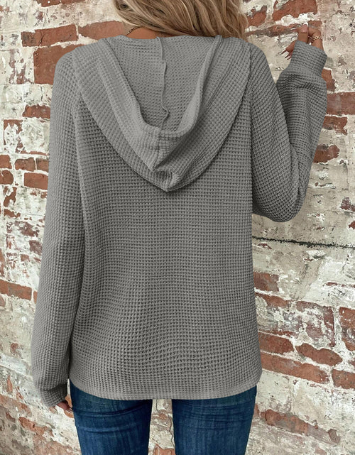 Load image into Gallery viewer, Waffle Knit Long Sleeve Drawstring Hooded Top
