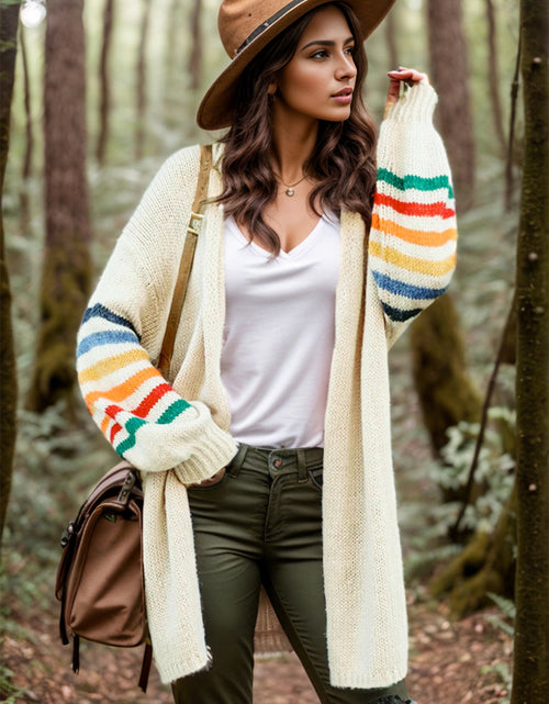 Load image into Gallery viewer, Striped Open Front Long Sleeve Cardigan
