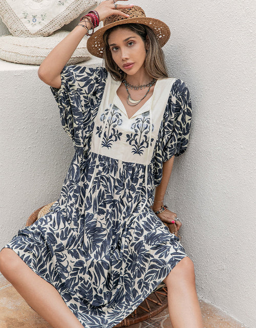 Load image into Gallery viewer, Printed Tie Neck Midi Dress
