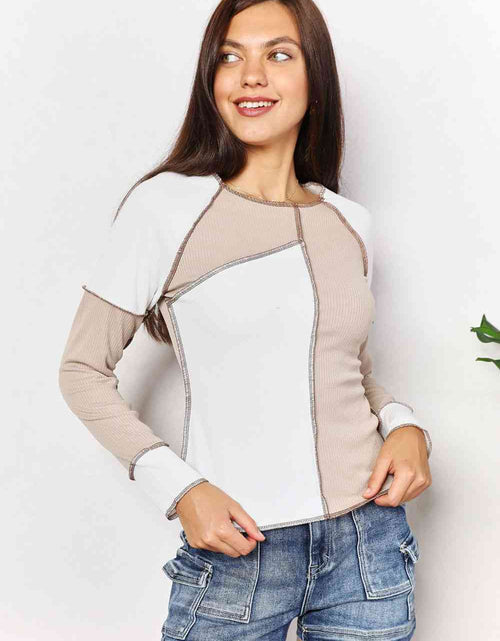 Load image into Gallery viewer, Double Take Color Block Exposed Seam Top

