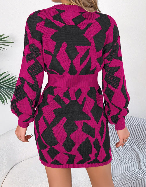 Load image into Gallery viewer, Contrast Round Neck Cutout Long Sleeve Mini Sweater Dress
