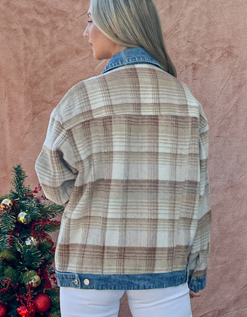 Load image into Gallery viewer, And The Why Full Size Washed Denim Detail Brushed Plaid Jacket
