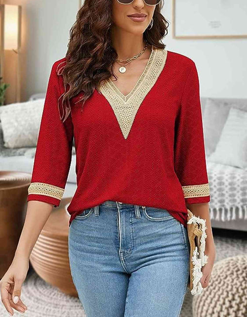 Load image into Gallery viewer, V-Neck Eyelet Blouse
