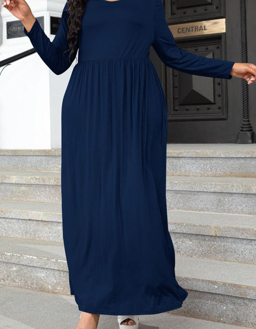 Load image into Gallery viewer, Plus Size Round Neck Long Sleeve Maxi Dress with Pockets

