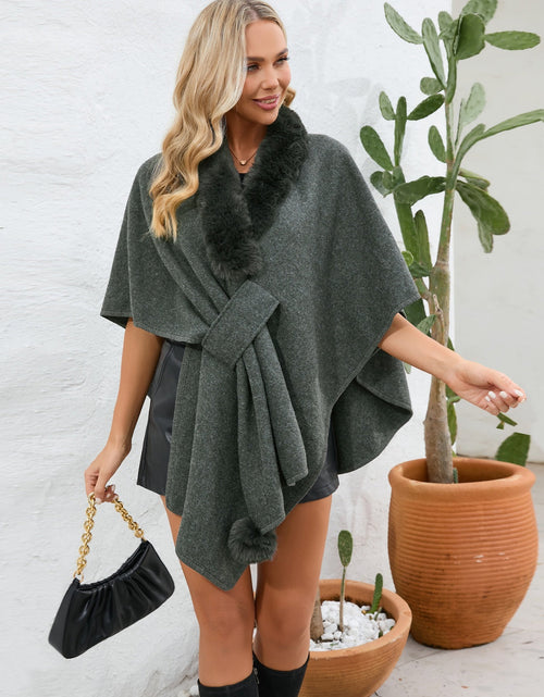 Load image into Gallery viewer, Fuzzy Trim Open Front Poncho
