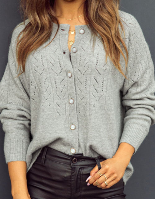Load image into Gallery viewer, Openwork Button Down Long Sleeve Cardigan
