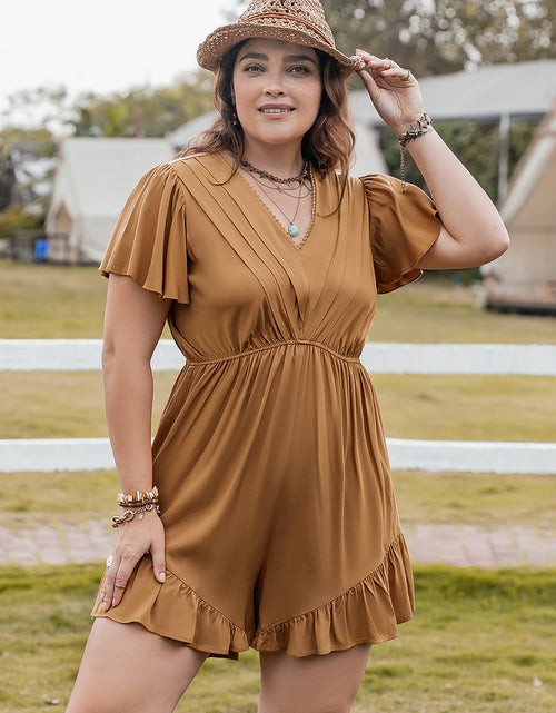 Load image into Gallery viewer, Plus Size Ruffled V-Neck Short Sleeve Romper
