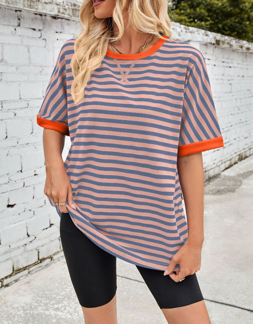 Load image into Gallery viewer, Lovelet Striped Round Neck Half Sleeve T-Shirt
