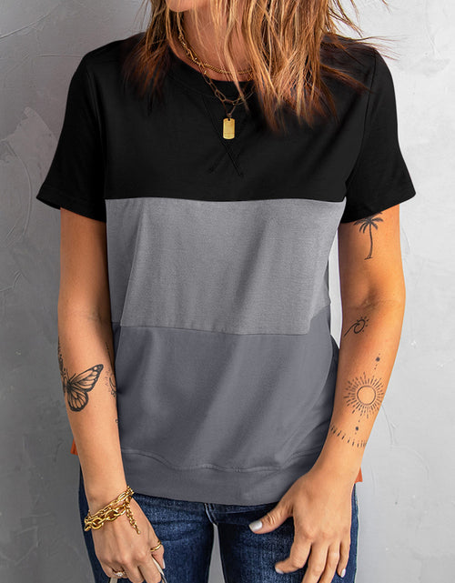 Load image into Gallery viewer, Color Block Side Slit Round Neck T-Shirt
