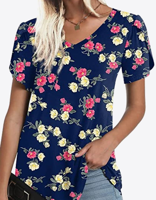 Load image into Gallery viewer, Printed Petal Sleeve V-Neck Blouse
