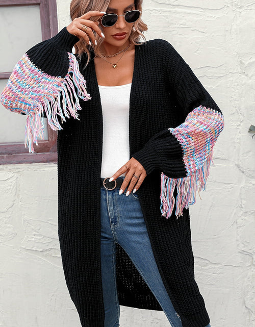 Load image into Gallery viewer, Fringe Sleeve Dropped Shoulder Cardigan
