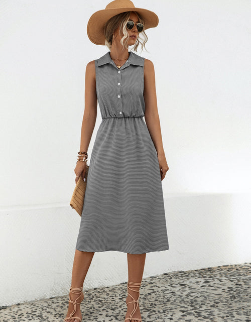 Load image into Gallery viewer, Striped Collared Neck Sleeveless Midi Dress
