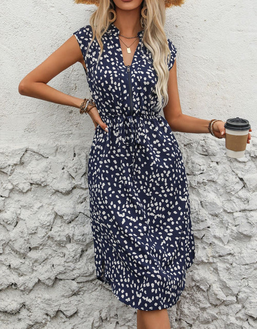 Load image into Gallery viewer, Perfee Slit Printed Cap Sleeve Dress
