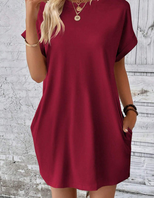 Load image into Gallery viewer, Pocketed Round Neck Short Sleeve Dress
