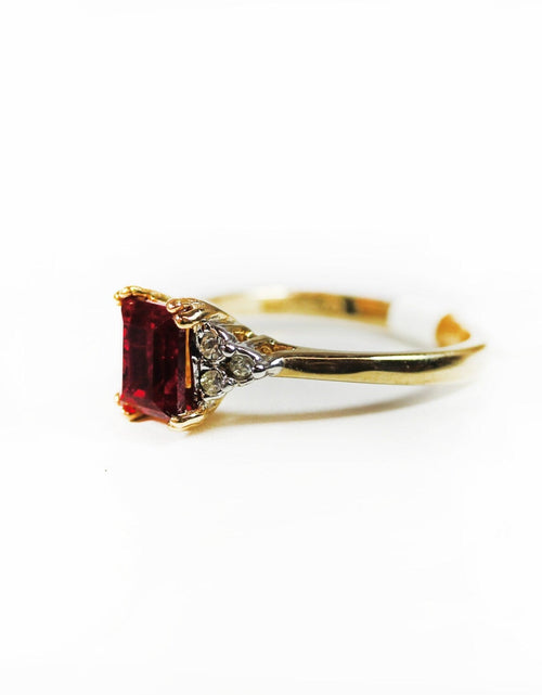 Load image into Gallery viewer, Vintage Ring Clear Austrian Crystals 18k Yellow Gold Electroplated Womens Birthstone Made in USA by PVD Vintage Jewelry
