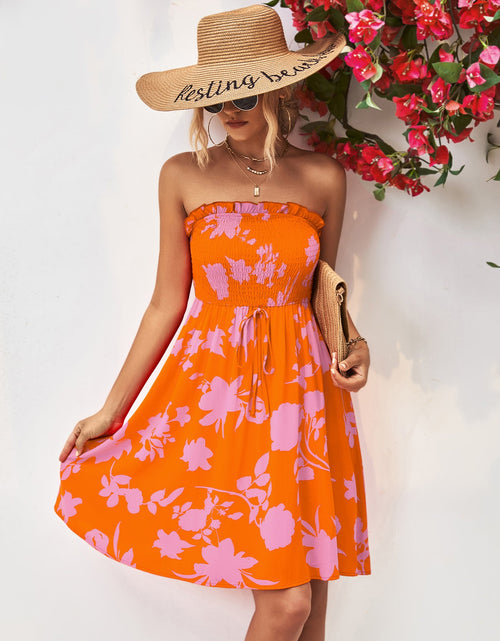 Load image into Gallery viewer, Floral Frill Trim Strapless Smocked Dress
