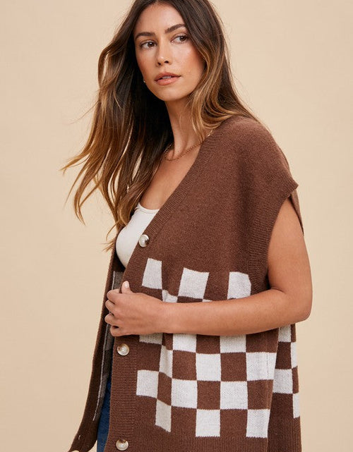Load image into Gallery viewer, Annie Wear Checkered Button Down Short Sleeve Cardigan
