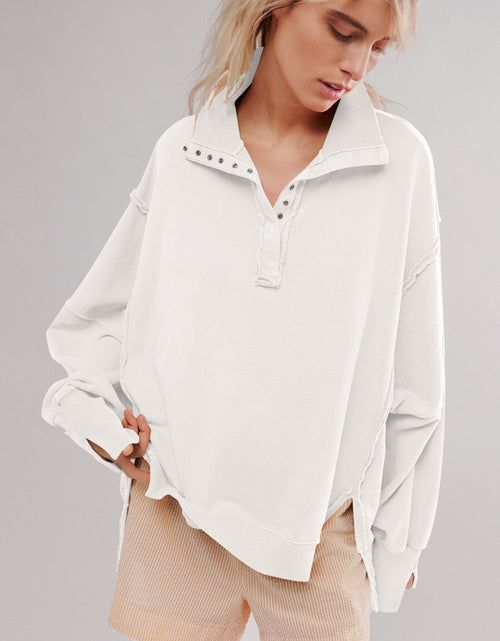 Load image into Gallery viewer, Exposed Seam Side Slit Long Sleeve Sweatshirt
