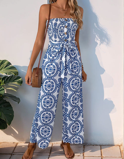 Load image into Gallery viewer, Perfee Smocked Tube Wide Leg Jumpsuit

