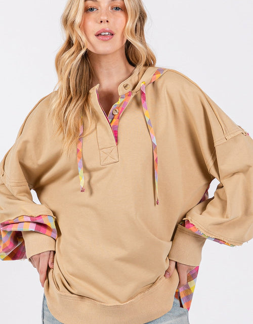 Load image into Gallery viewer, SAGE + FIG Full Size Plaid Print Washed Hoodie
