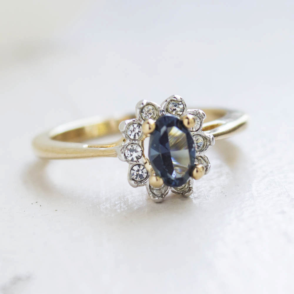Vintage Genuine Opal or Austrian Crystal Ring 18k Yellow Gold Electroplated by PVD Vintage Jewelry