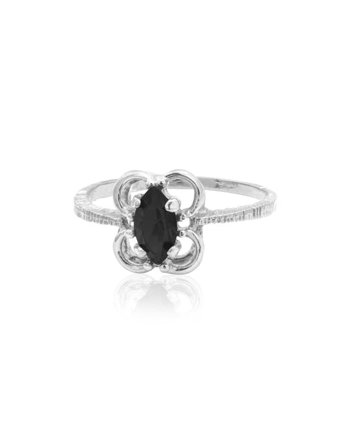 Load image into Gallery viewer, Vintage Jewelry Marquise Cut Jet Black Crystal Cocktail Ring in 18k White Gold Electroplate by PVD Vintage Jewelry
