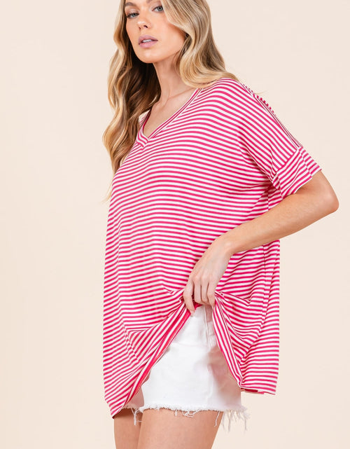 Load image into Gallery viewer, BOMBOM Striped V-Neck T-Shirt
