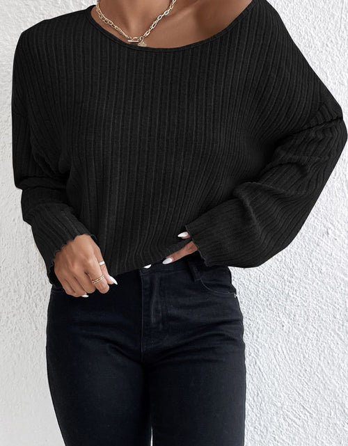 Load image into Gallery viewer, Ribbed Round Neck Drop Shoulder Long Sleeve Top

