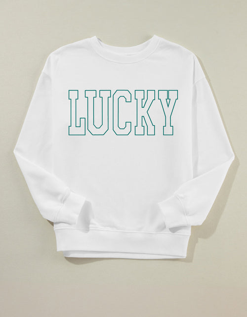 Load image into Gallery viewer, LUCKY Graphic Round Neck Long Sleeve Sweatshirt
