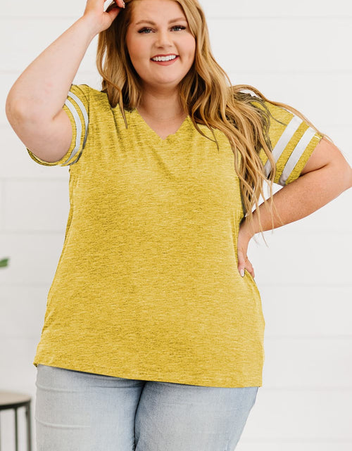 Load image into Gallery viewer, Plus Size Striped V-Neck Tee Shirt
