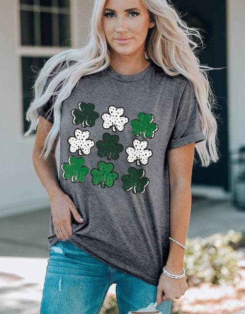 Load image into Gallery viewer, Lucky Clover Round Neck Short Sleeve T-Shirt
