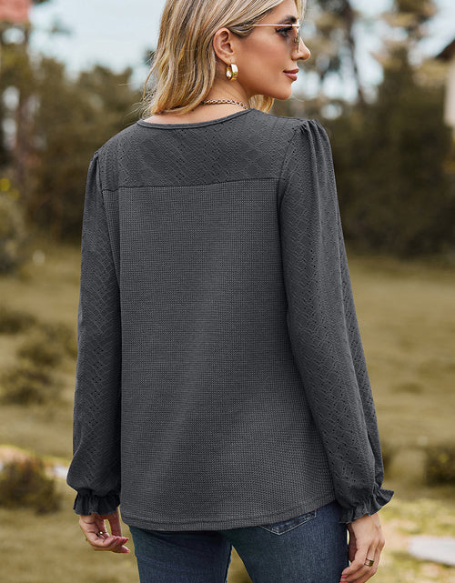 Load image into Gallery viewer, Eyelet Round Neck Flounce Sleeve T-Shirt
