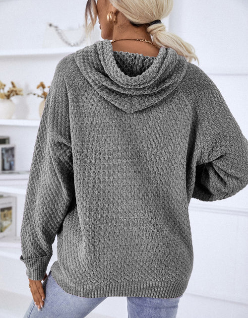 Load image into Gallery viewer, Texture Drawstring Long Sleeve Hooded Sweater
