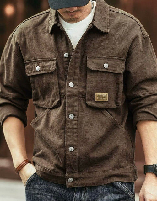 Load image into Gallery viewer, Men's Washed Collared Neck Cargo Jacket
