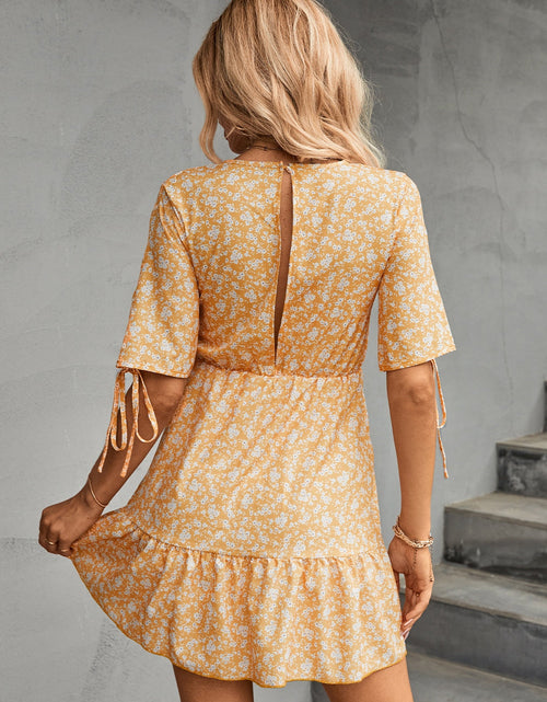 Load image into Gallery viewer, Ditsy Floral V-Neck Half Sleeve Mini Dress
