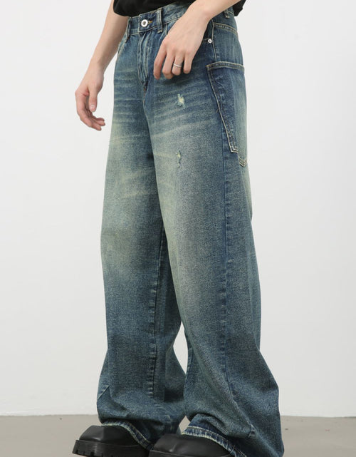 Load image into Gallery viewer, Men's Distressed Detail Wide Leg Jeans
