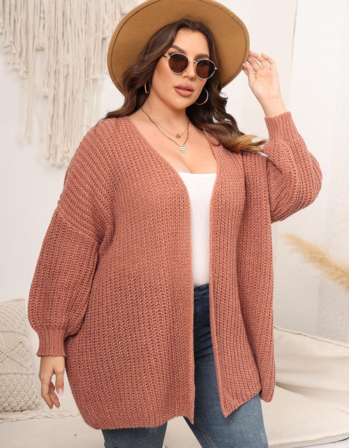 Load image into Gallery viewer, Plus Size Open Front Dropped Shoulder Knit Cardigan
