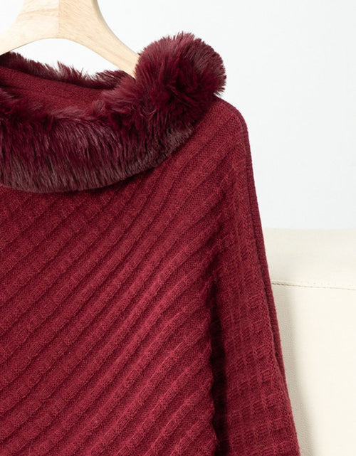 Load image into Gallery viewer, Fuzzy Trim Texture Three-Quarter Sleeve Poncho
