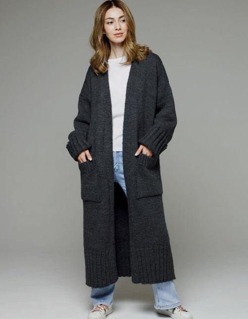 Load image into Gallery viewer, Pocketed Open Front Dropped Shoulder Cardigan
