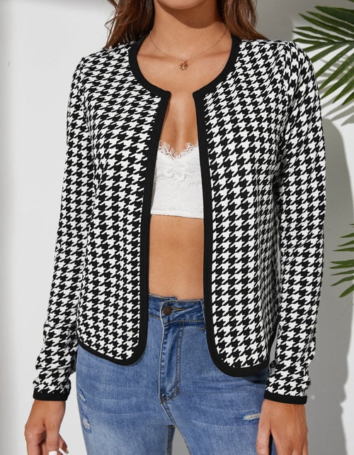 Load image into Gallery viewer, Houndstooth Open Front Long Sleeve Jacket
