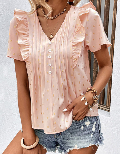 Load image into Gallery viewer, Perfee Printed Ruffle Trim Pleated Detail Blouse

