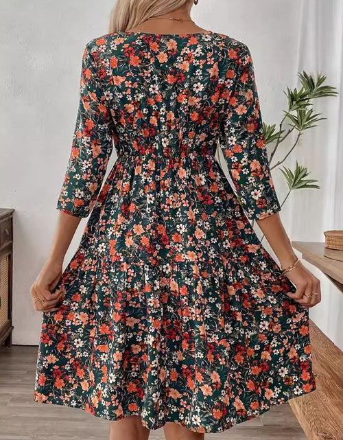 Load image into Gallery viewer, Frill Floral Round Neck Dress

