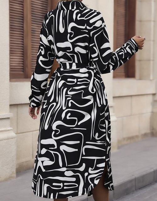 Load image into Gallery viewer, Perfee Printed Tie Front Collared Neck Slit Shirt Dress
