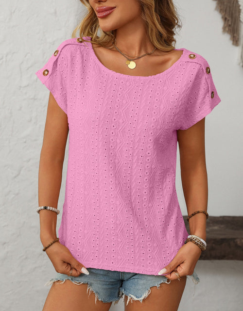Load image into Gallery viewer, Mandy Eyelet Round Neck Short Sleeve Top
