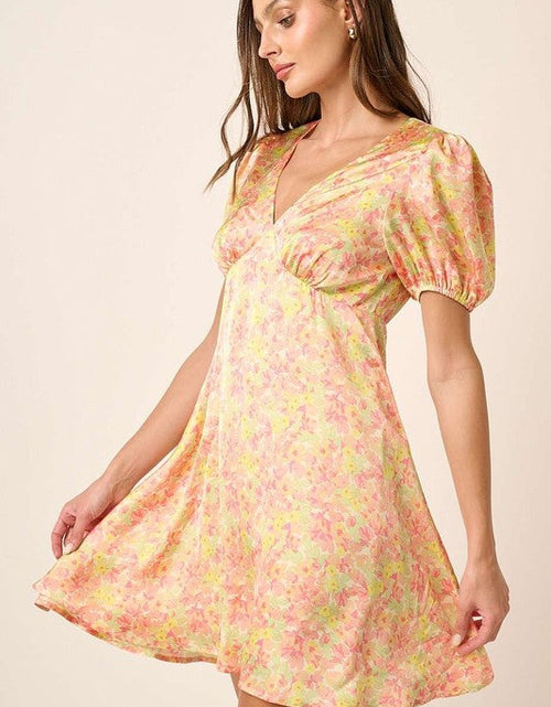 Load image into Gallery viewer, Mittoshop Printed V-Neck Puff Sleeve Mini Dress
