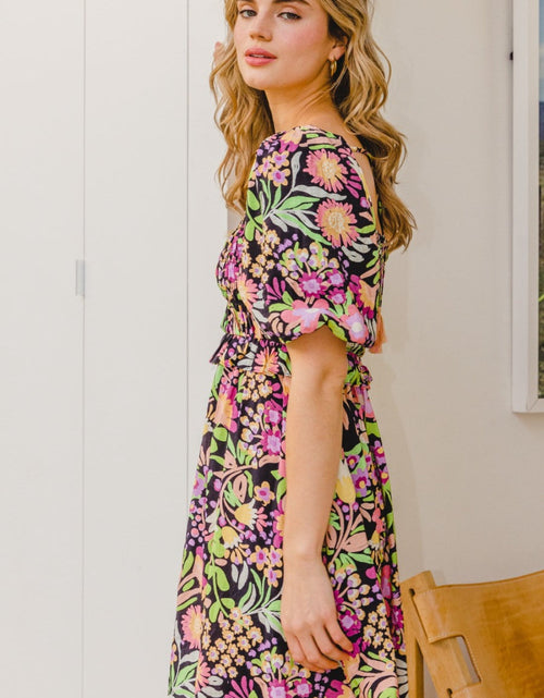 Load image into Gallery viewer, ODDI Full Size Floral Tie-Back Mini Dress
