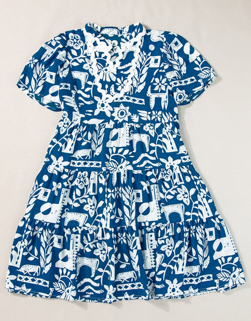 Load image into Gallery viewer, Printed Notched Short Sleeve Mini Dress
