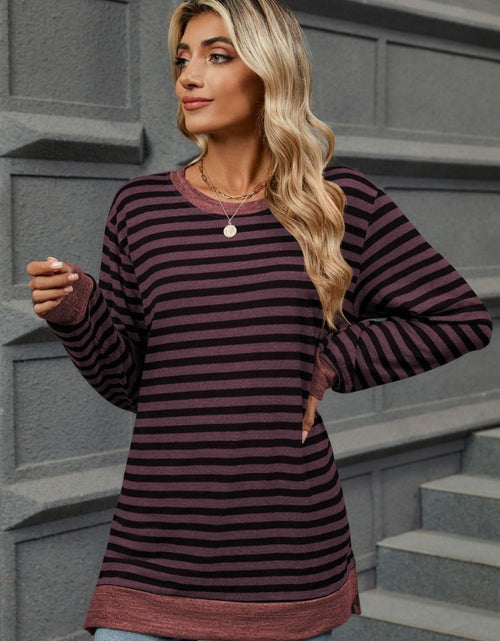 Load image into Gallery viewer, Striped Round Neck Long Sleeve T-Shirt
